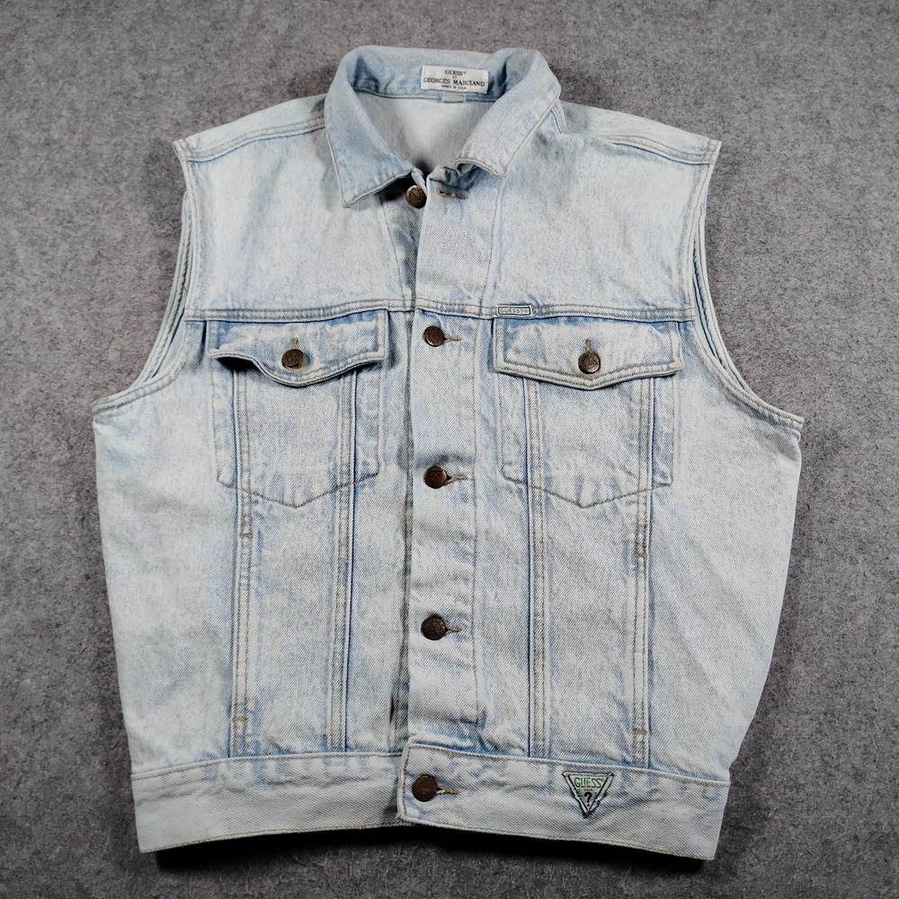 Vintage Guess Georges Marciano Denim Vest Mens Large Light Acid Wash USA 80s